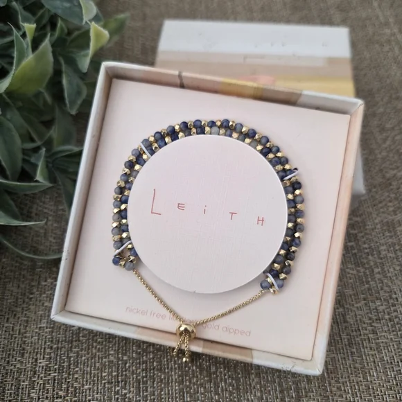 Leith Gold and Navy Beaded Bracelet - Picture 2 of 5